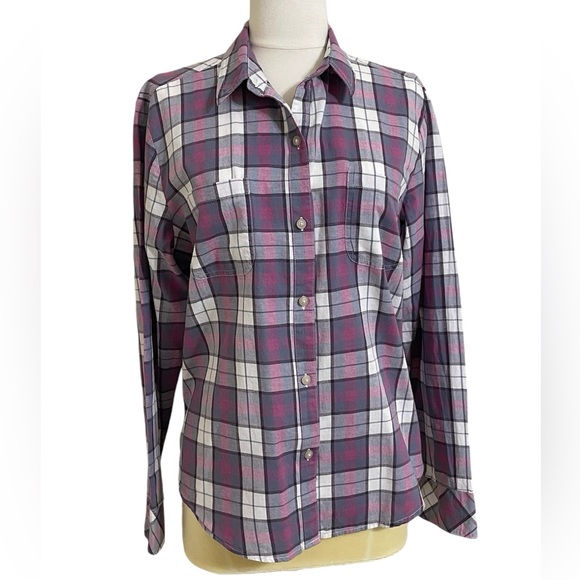 RIDERS BY LEE Womens Gray Pink White Plaid Long Sleeve Button Down Shirt Medium - Picture 1 of 7